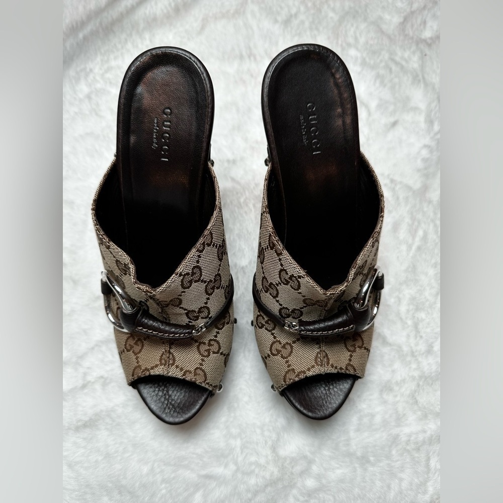 Gucci Women's Brown Monogram Mules - Picture 15 of 16